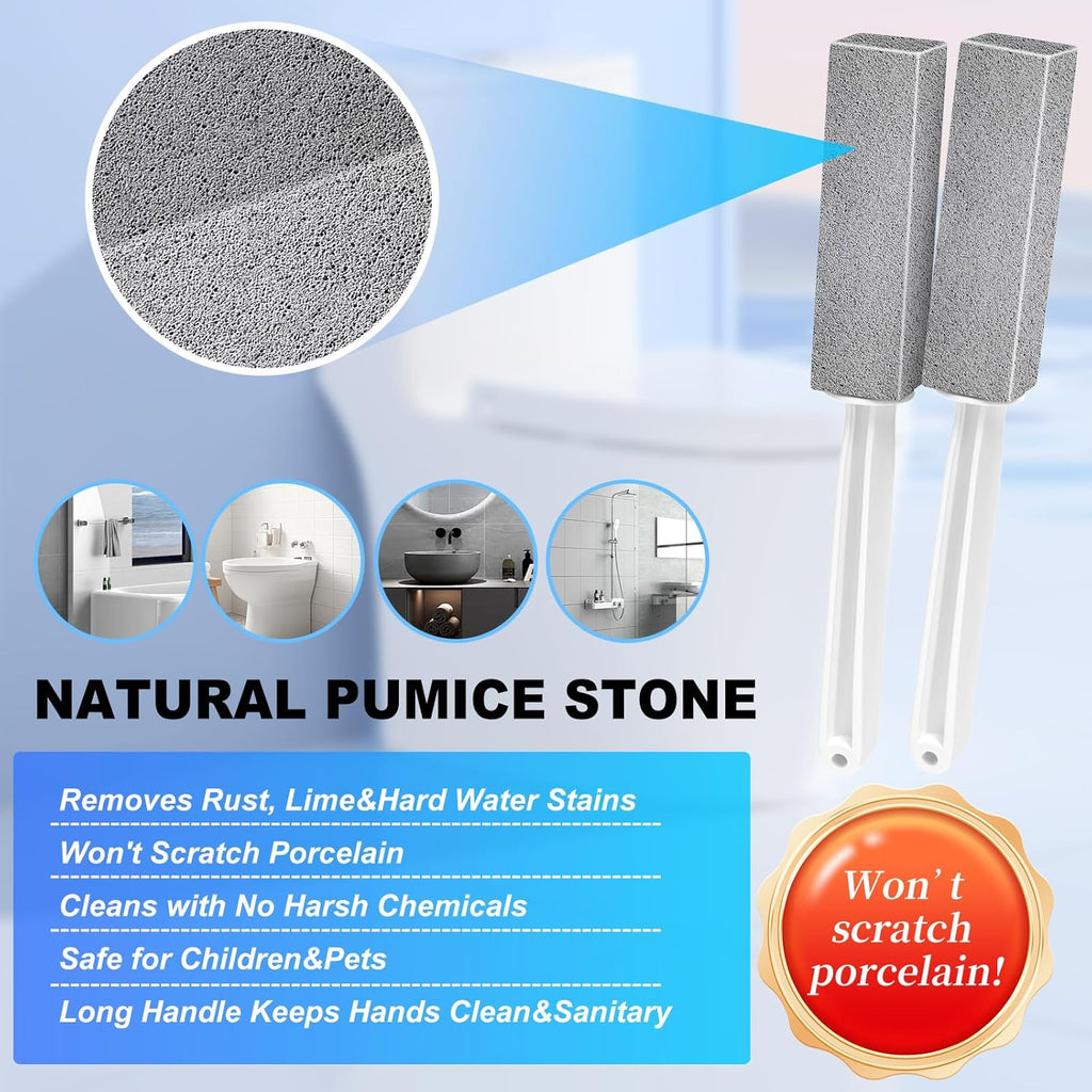 Toilet Bowl Cleaner Pumice Stone- Hard Water Stain Remover, Eliminates Toilet Bowl Rings，Rust &Lime Buildup，Multi-Surface Use for Grills ，Sink，Pool，Bathroom【2Pack】 (Extra Long Handle)