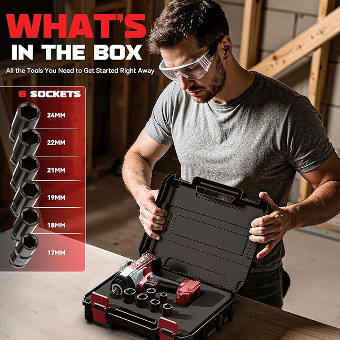 Cordless Impact Wrench 1/2 inch Compatible with Milwaukee 18v Battery, 1700 Ft-lbs High Torque Impact Driver with 6Pcs Sockets & Storage Case, Electric Impact Gun with 4-Speed & LED Light