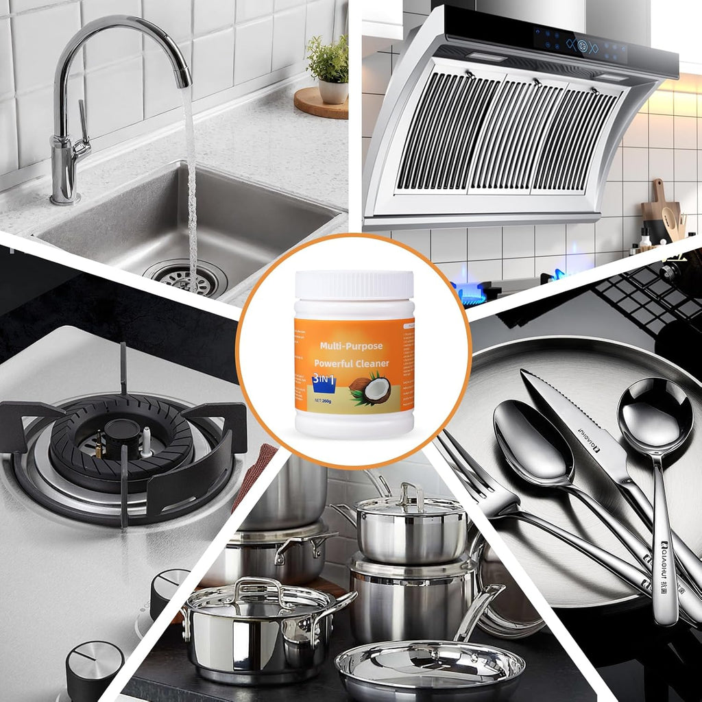 Multi-Purpose Powerful Cleaner for Kitchen, Heavy Kitchen Duty Degreaser, 3 In 1 Stainless Coconut Oil Cleaning Paste, All-Purpose Cleaner Removes Stains on Microwave,Oven & Stove Top