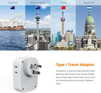 TESSAN Australia New Zealand Plug Adapter (No Voltage Conversion), Type I Power Adaptor with 4 Electrical Outlets 3 USB Charger (2 USB C) for US to Australian AU Argentina Fiji China Cook Islands