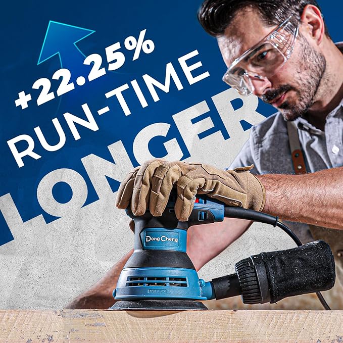 Dong Cheng 5-Inch Random Orbital Sander 3 Amp 12000OPM, 6 Variable Speeds, with 10pcs Sandpaper & Detachable Dust Bag, Sanding for Woodworking, Refinish Furniture & Remove Varnish