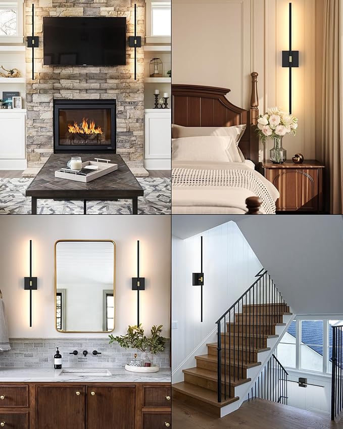 iThird 1 Pack Wall Sconce Battery Operated, Wireless Rechargeable Wall Lights with Touch and Remote Control, 360° Rotatable, Magnetic Wall Sconce for Bedroom,Living Room,Hallway (31.7in Black)