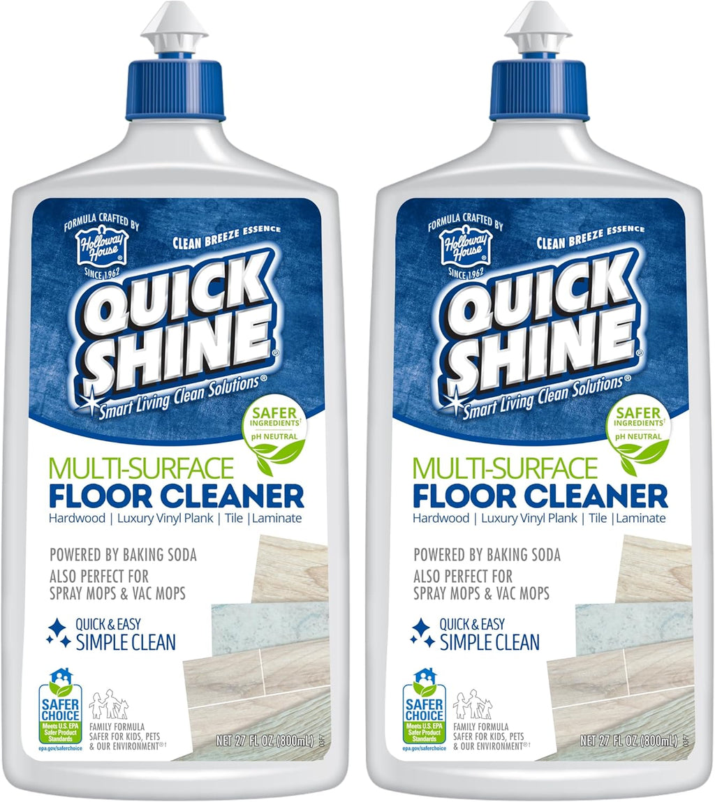 Quick Shine Multi Surface Floor Cleaner 27oz, 2Pk | Ready to Use-Streak Free- No Rinse | Use on Hardwood, Laminate, Luxury Vinyl Plank & Stone | Use in Spray Mops & Vac Mops | Safer Choice Cleaner