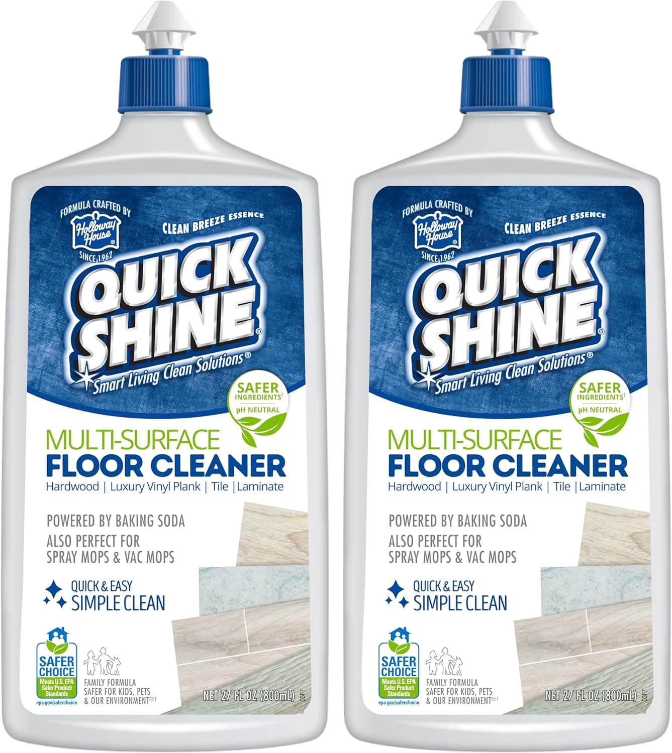 Quick Shine Multi Surface Floor Cleaner 27oz, 2Pk | Ready to Use-Streak Free- No Rinse | Use on Hardwood, Laminate, Luxury Vinyl Plank & Stone | Use in Spray Mops & Vac Mops | Safer Choice Cleaner