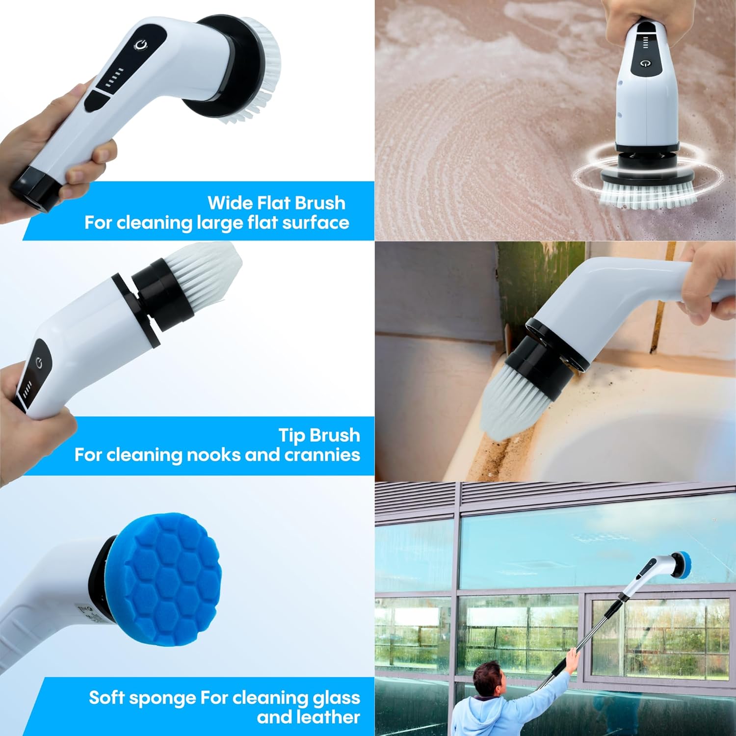 Generic Befrima Electric Spin Scrubber 7 in 1 - Waterproof Electric Cleaning Brush, Cordless Shower Scrubber with Adjustable Handle, Electric Spin Scrubber 360° and Dual Speed for Cleaning Bathroom