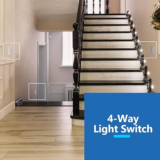 LIDER Minimalist Design Matte Finish Lighted 4-Way Decorator Light Switch, Four Way Frameless Rocker Switch, Residential/Commercial Grade, 15A 120V/277V, UL Listed, LS15-4W-W, White