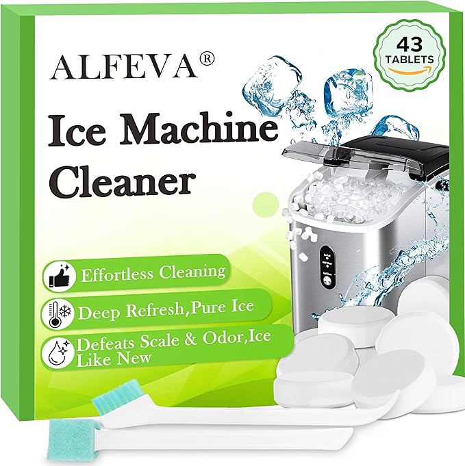 43 pcs Ice Machine Cleaner Tablets with 2 cleaning brushes,Ideal for Frigidaire, Opal, GE Profile, Kitchenaid units.Ice Maker Cleaner Removes Lime Scale,Calcium.Nickel Safe Scale Remover