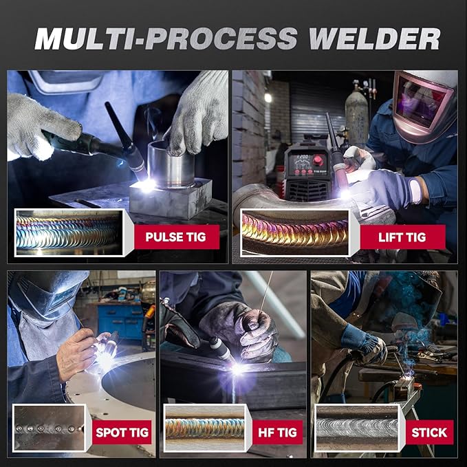 ARCCAPTAIN DC 5 In 1 TIG Welder With Pulse, 200Amp DC 5 In 1 HF/Lift/Pulse/Spot TIG & Stick, 110v/220v Dual Voltage LED Digital Display MultiProcess TIG Welding Machine with 2T/4T TIG200P