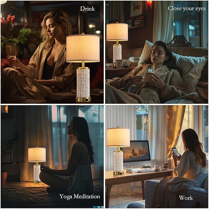 Wood Beaded Table Lamp Set of 2 for Living Room Bedroom Touch Control 3-Way Dimmable 24.5" Farmhouse Table Lamps Rustic Nightstand Bedside Lamps(2 Bulbs Included)