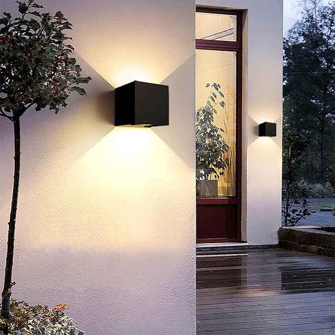 4 Pack LED Outdoor Sconces Wall Lights 20W Exterior/Interior Up and Down Lights IP65 Waterproof Modern Outdoor Lighting Fixtures Square Aluminum Wall Mount Light Black 3000K Warm Lights