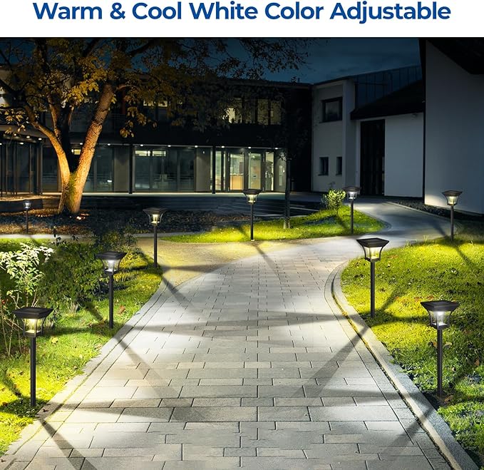CINOTON 12 Pack RGBCW Solar Pathway Outdoor Lights, 3 Lighting Modes Solar LED Garden Lights, IP65 Waterproof Outside Solar Powered Landscape Lighting for Planter Lawn Pool Balcony RGB/Warm/Cold White
