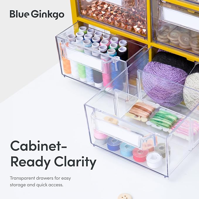 Blue Ginkgo Large 12-Drawer Cabinet – Stackable Clear Organizer for Hardware, Beads, Plastic Bricks, Office, and Craft Storage (Made in Korea, Blue)