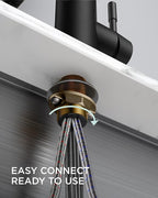 FORIOUS LED Kitchen Faucet with Pull Down Sprayer Black, Modern Single Handle Stainless Steel Commercial Spring Sink Faucet with LED Light for Pot Filler, Farmhouse Camper Bar Laundry Room