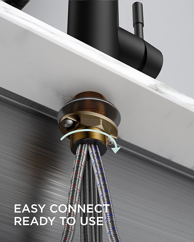 FORIOUS LED Kitchen Faucet with Pull Down Sprayer Black, Modern Single Handle Stainless Steel Commercial Spring Sink Faucet with LED Light for Pot Filler, Farmhouse Camper Bar Laundry Room