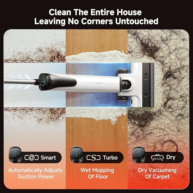 uwant D100 Wet Dry Vacuum Cleaner 180°Lay-Flat Vacuum Mop All in One with 18000Pa Suction Auto Self-Cleaning Anti Odor Stick Pushin Mop Dual-Edge Cleaning Electeic Mop Set for Hard Floor/Carpet,Milky