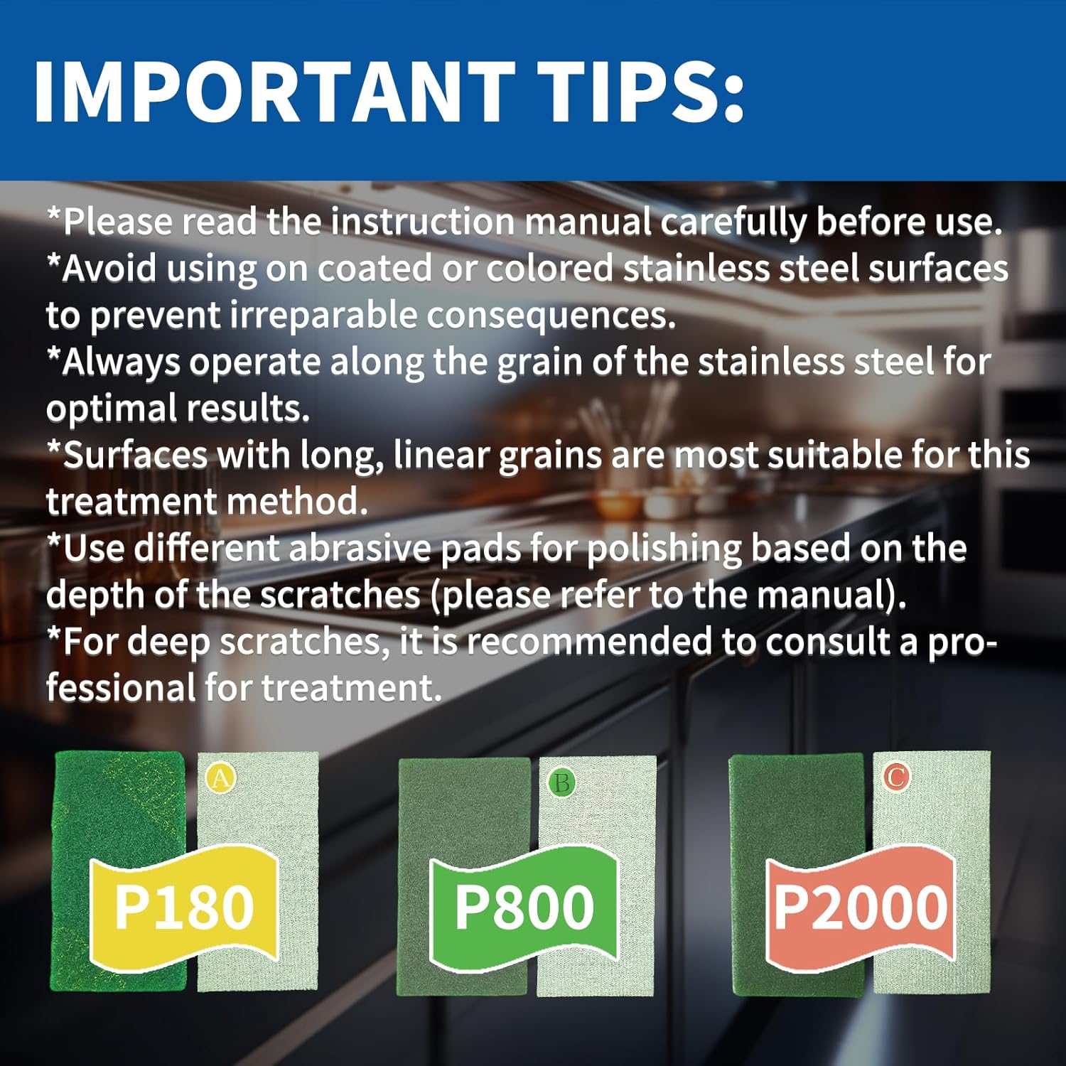 Stainless Steel Scratch Remover Kit, Use for Non-Coated Stainless Steel Metal, Ideal for Refrigerators, Fridge, Stoves, Sinks, Dishwasher Doors & Appliances Scratch Repair & Polish