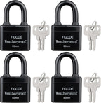 FIGODE® Outdoor Waterproof Padlocks, Covered Heavy Duty Laminated Steel Locks, Large Sturdy Locks, 2.2 in. Wide, 4 Locks Same Key, Standard Shackle