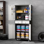 Metal Garage Storage Cabinet with 2 Drawers and 2 Adjustable Shelves, Locking Rolling Tool Storage Cabinet with Wheels and Pegboard for Garage, Home, Black and Silvery