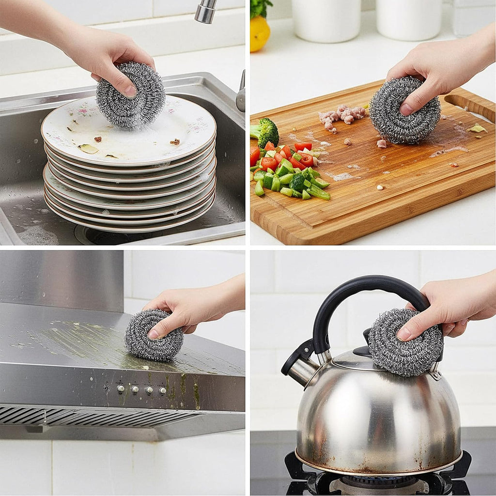 100Pcs Steel Wool Scrubber Pads, Bulk Steel Wool Scrubber, Metal Sponge Wire Scouring Pad, Heavy Duty Dishwashing Scouring Pads for Cleaning Dishes, Pans, Pots, Ovens, Grills, Sinks