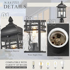 Outdoor Post Lights Black Exterior Pillar Lamp Aluminum Lamp Body and Water Ripple Glass Shade 22 Inch Height Outdoor Post Lighting Fixture for Yard Pathway and Driveway