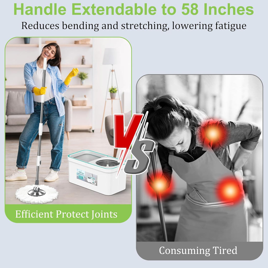 Mop and Bucket with Wringer Set for Home, Spin Mop and Bucket Mops for Floor Cleaning 61" Extended Handle with 6 Mop Head Replacement for Hardwood Tile Laminate Home Cleaning Tools