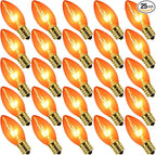 C9 Halloween Replacement Bulbs, 25 Pack Clear Orange Light Bulbs for E17 Candelabra Base Outdoor/Indoor String Lights, 7 Watt