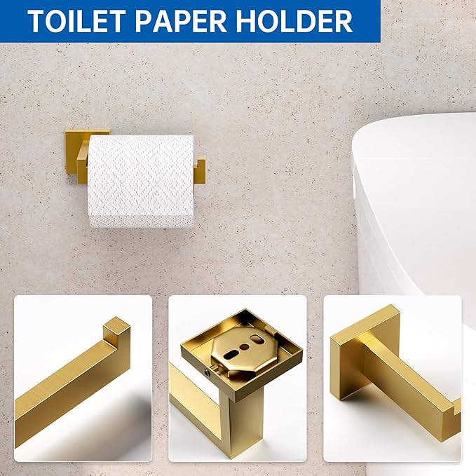 5-Piece Bathroom Hardware Accessories Set, 23.6 Inch SUS304 Stainless Steel Towel Bar Set, Wall Mounted Bathroom Towel Holders, Towel Hooks with Toilet Paper Holder