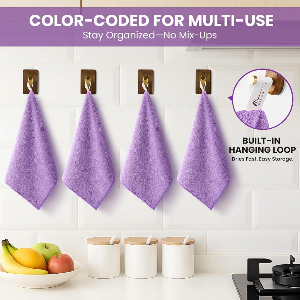 Microfiber Cleaning Cloth, 12 Pack Purple Cleaning Rags for Housekeeping, Reusable Microfiber Towels for Car, Kitchen, Bathroom and Household Cleaning Supplies, 11.8"X11.8"