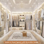 Closet System - 8FT Closet Organizer System with Wooden Drawers, 96" Closet Systems for Nursery & Walk-In Closets with Cuttable Hanging Shelving, Greige Oak