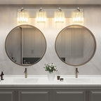 Aipsun Brushed Nickel Bathroom Lighting Fixtures 4 Light Crystal Modern Bathroom Vanity Light (Exclude Bulb)