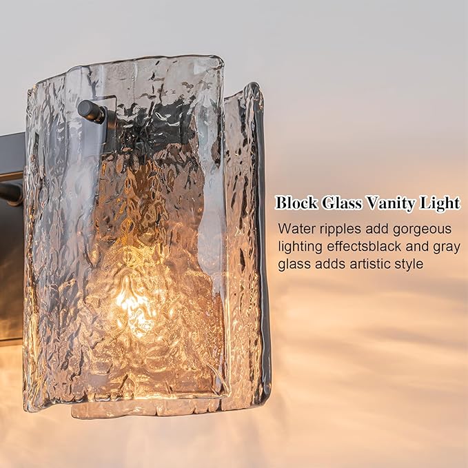 EDISLIVE Vintage Bathroom Vanity Light Black 4-Light Bath Wall Light Fixture with Ripple Block Shades Glass 32.9" E12 Antique Wall Sconce for Bedroom Hallway Living Room Vanity Mirror