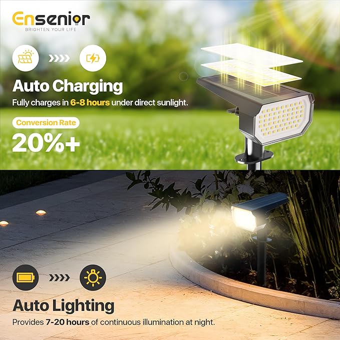 Ensenior Solar Spotlights Outdoor, Brightness Adjustable 6500K LED Solar Garden Lights, 56 LEDs Solar Powered Landscape Lights, Auto ON/Off, Waterproof, for Yard/Garden/Pathway - 10 Pack