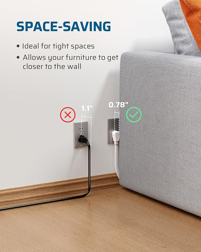 DEWENWILS 3 Outlet Extension Cord with Flat Plug, 3FT 16/3 Awg Grounded Power Cable for Indoor Use, SPT-3 Cord, White, ETL Listed, 2 Pack