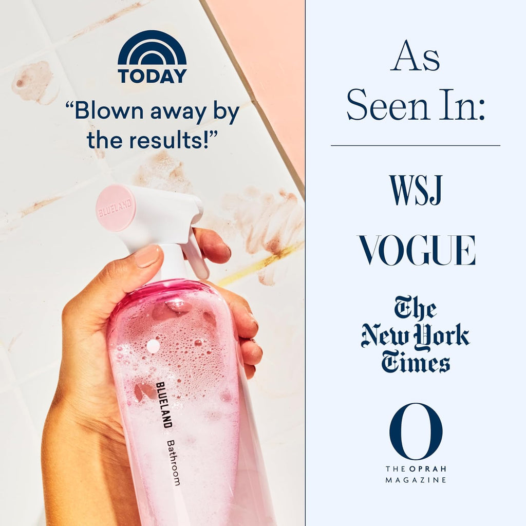 BLUELAND Bathroom Cleaner, Starter Set, Eucalyptus Mint Scent, Spray Bottle with 4 Refill Tablets, Eco-Friendly Cleaning Supplies, 4 x 24 Fl oz