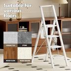 Taranta 4 Step Ladder, Portable Folding Ladder with Wide Pedal, Lightweight Aluminum Step Stool with Convenient Handgrip, 330 lbs Capacity Stepladder for Home, Office - White