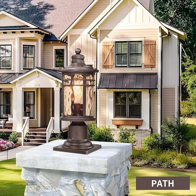 Darkaway Outdoor Post Light,Lamp Post Light Fixture, Waterproof Aluminum Housing with Amber Ripple Glass for Garden Patio Pathway Entry