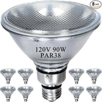 PAR38 Halogen Flood Light Bulbs, 90W Equivalent, 120V, E26 Base, 2700K Warm White Light for Indoor and Outdoor 8 Pack