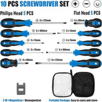 Magnetic Screwdriver Set 10 PCS,5 Phillips 5 Flat Head Precision Screwdriver, Professional Cushion Grip and Non-Slip for Repair Home Improvement Craft, Blue & Black