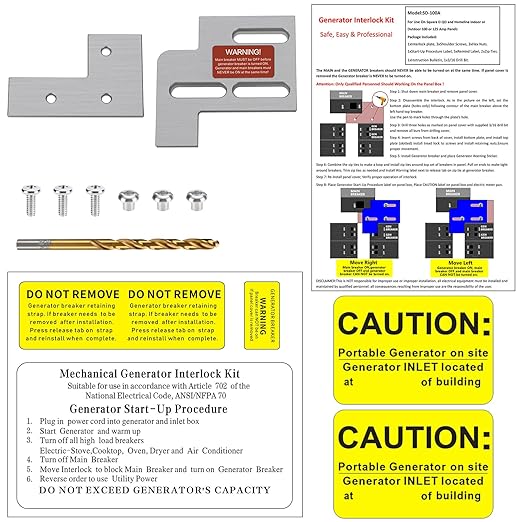 Generator Interlock Kit Compatible with Square D QO and Homeline Indoor or Outdoor 100 or 125 Amp Panels, 3/4 Inch Spacing Between Main and Branch Breaker, Professional Interlock kit(SD100A)
