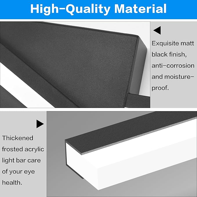 SOLFART Bathroom Vanity Light Dimmable Modern Matte Black Bathroom Light Fixtures Over Mirror 48 Inch LED Lights