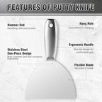 Fishark Putty Knife, 5 Pcs Putty Knife Set, 2" 3" 4" 6" 8" Stainless Steel Scraper, Spackle Knife, Wallpaper Scraper Paint Scraper Tool for Drywall Repair, Removing Wallpaper, Mud, Applying Plaster
