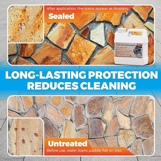 32oz Wet Look Color Enhancer Sealer for Outdoor, High Gloss Wet Look Stone Sealer Provides a Long-Lasting Shine to Stone Slabs, Provides Natural Color Enhancement for Tiles, Floors, Pavers, Concrete