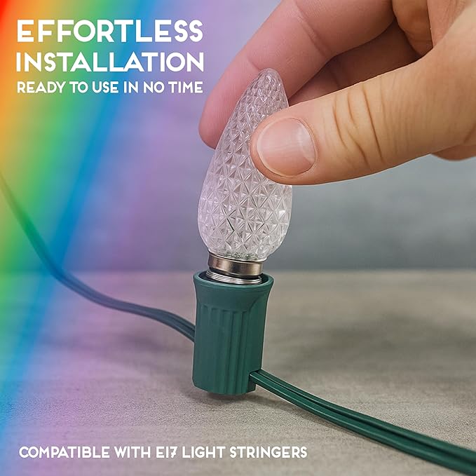 HLO Lighting C9 LED Christmas Lights, Faceted C9 Christmas Light Bulbs for Indoor & Outdoor Décor 25, Multi (R, G, B, Y, P)