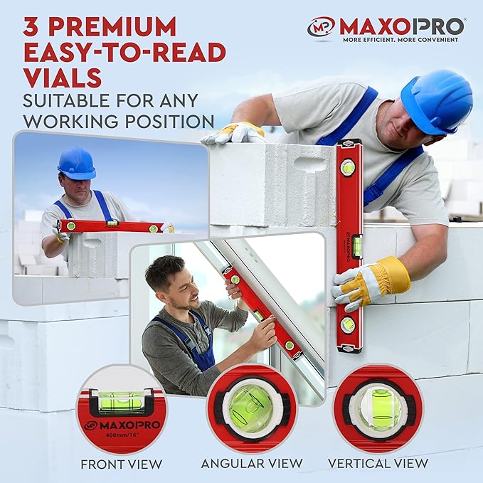 16-Inch Torpedo Level Magnetic - Heavy-Duty Box Leveler Tool with 3 Vials 45,90,180 - Aluminum Alloy Magnetic Level Tool - Lightweight and Sturdy Plumbing Level for Professionals