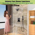 Enga Shower System Dual Shower Heads with 10+6" Dual Rain Shower Head with Handheld Spray for Two People, Wall Mount Shower Faucet Set with Valve Kit, Matte Black