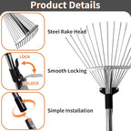 Garden Rake for Leaves – Heavy Duty Metal Leaf Rake for Lawns with Adjustable Handle (33"-69") & Expandable Head (8"-15") – Durable for Lawn, Shrub, Garden Beds – Essential Gardening Tools