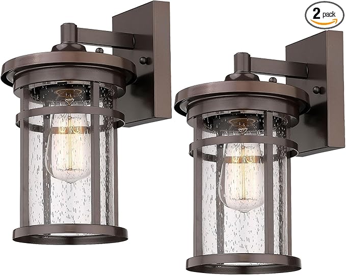 Outdoor Wall Sconces, Exterior Lantern Lighting Fixture, Mounted Lights for Patio, Porch, Garden, Balcony (Bronze, 12" H-2Pack)