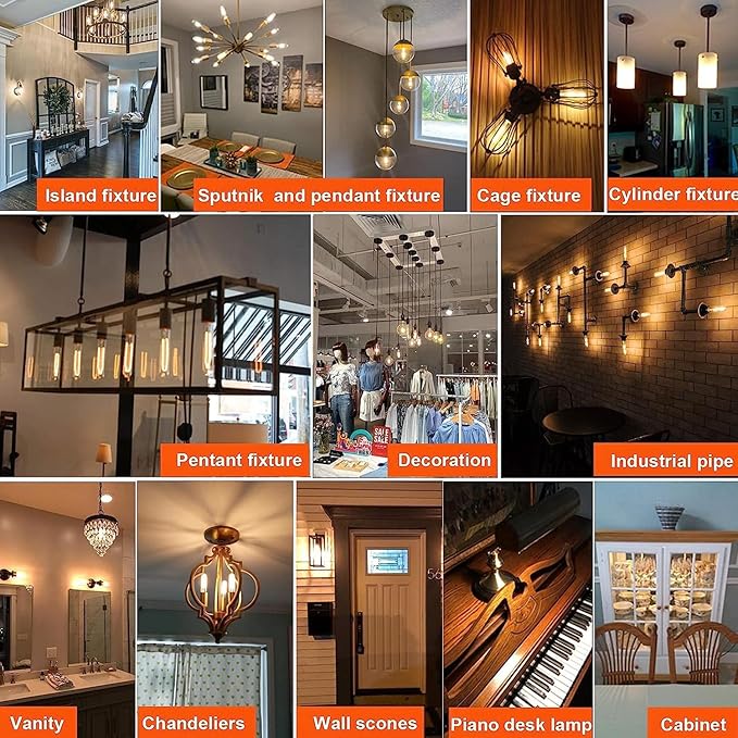 8-Pack 40W T10 Incandescent LED Light Bulbs, Warm White,Dimmable Clear Glass Edison Vintage Bulbs for Chandeliers, E26 Base, 2700K, Desk Lamps, Curio Cabinets, Aquariums, and Pendant Lighting