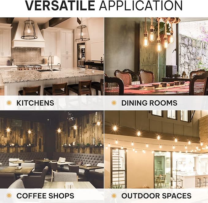 Vintage Edison Incandescent 60W Light Bulbs (6 Pack) - E26/E27 Base, 2100K Dimmable Decorative ST64 Antique Squirrel Filament Amber Warm Bulb for Indoor & Outdoor