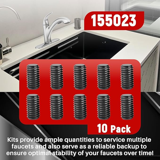 10-Pack 155023 Screw Kit Replacement for Moen | Carbon Steel Set Screw Kit | Includes Wrench for Kitchen Faucet Handle Repair & Faucet Replacement Parts